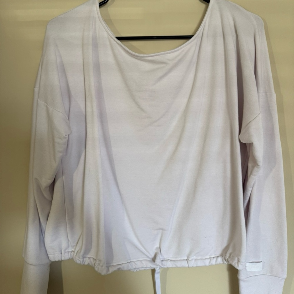 Fabletics Cream Long Sleeve Relaxed Tie Front Top